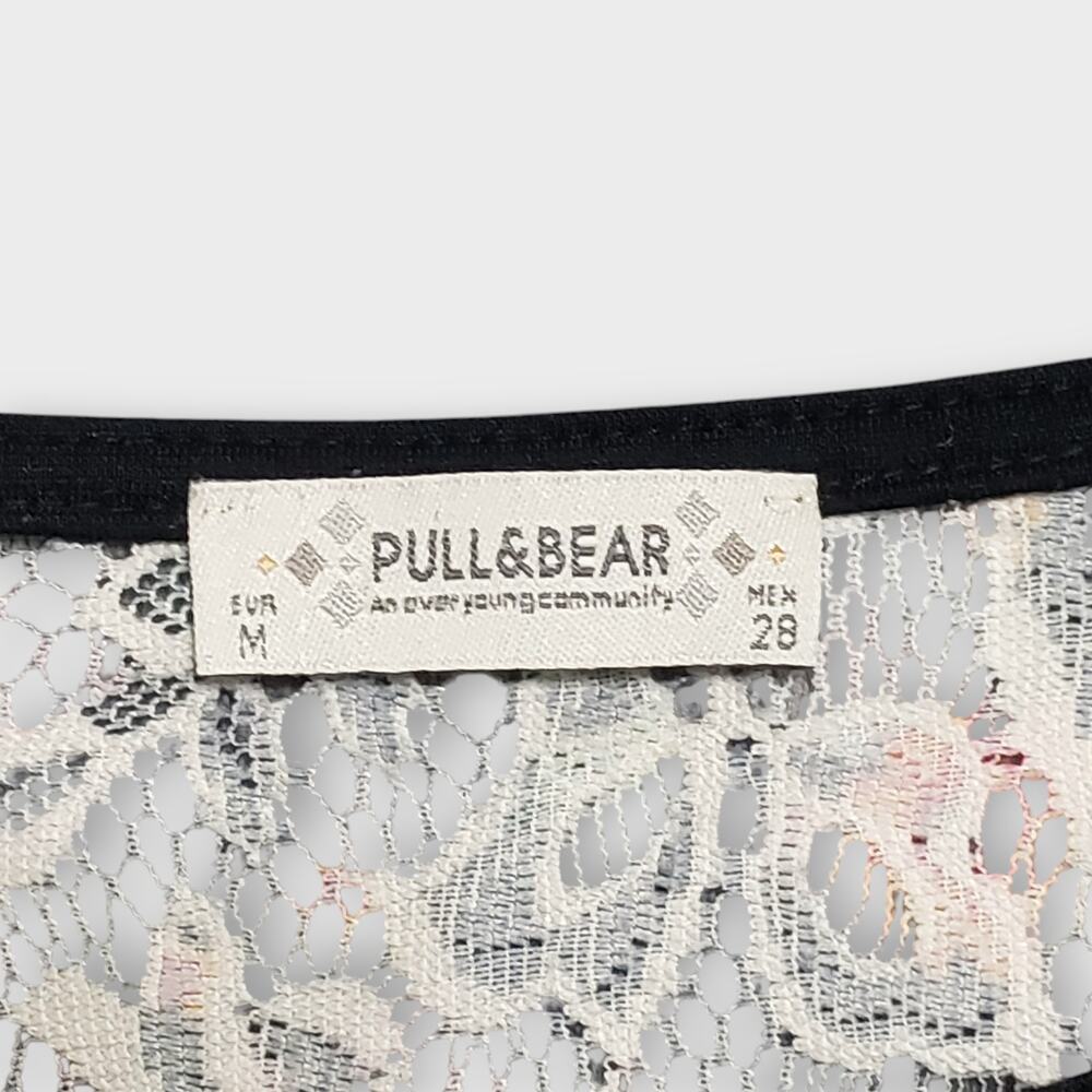 Pull & Bear Floral Crochet Lace‎ Top Medium Black Ditsy Print Y2K Sheer Grunge - Picture 6 of 10